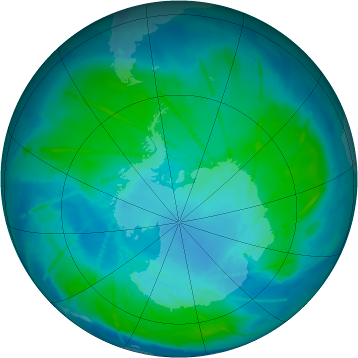 Antarctic ozone map for 30 January 2011